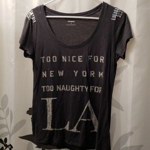 Express beaded shoulder novelty tee